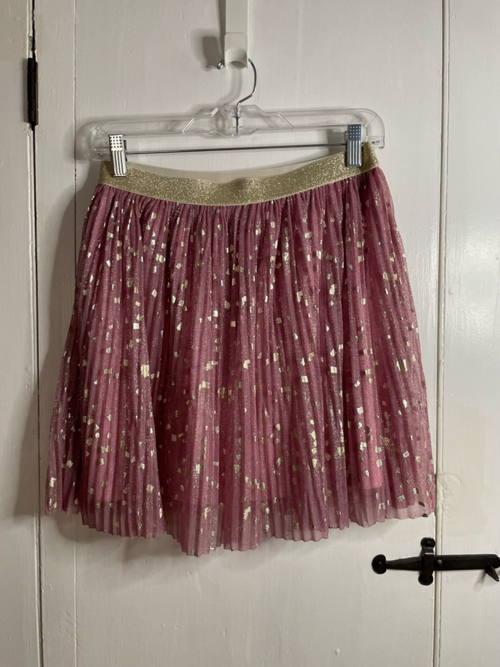 CREW CUTS Girl's Tulle Gold Foil Accent Pleated Skirt Pink Elastic Waist Size 16